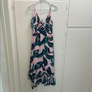 Sugarlips Pink and Green Leaf High Low Dress